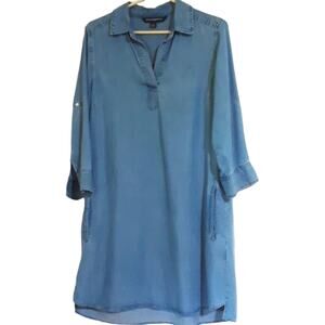 Women Sz S Chambray Blue Fairy Grunge Tencel Soft Pockets V-Neck Casual Dress